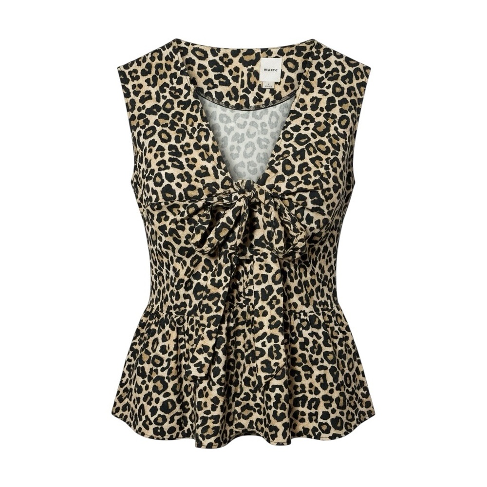 Maeve Leopard Print Sleeveless Bow Front Peplum Blouse Size‎ Large